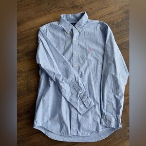 Ralph Lauren Men's Long Sleeve Button Front Shirt Size Large Blue white Plaid